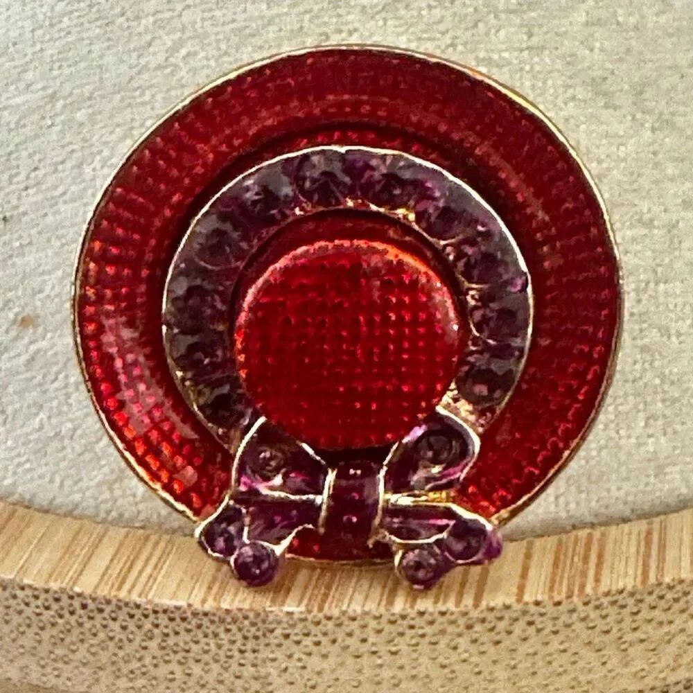 Vintage Red Hat & Bow Brooch